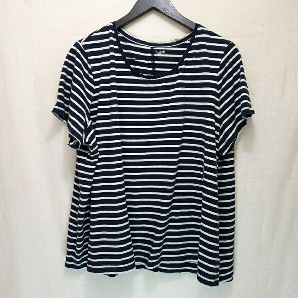 Duluth Trading Co Navy Blue White Striped T-Shirt Size 3XL Short Sleeve Cotton